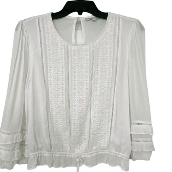 Rebecca Minkoff Tops - Rebecca Minkoff White Embroided Ruffle Semi Sheer Blouse Fairycore, Whimsy Lrg